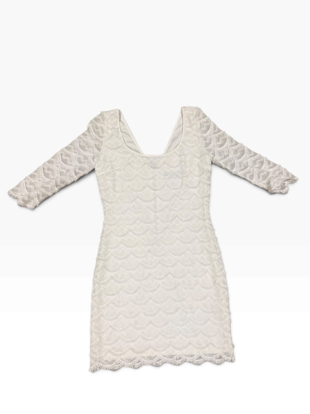 Guess White Lace Long-Sleeve Scoop Back Dress
